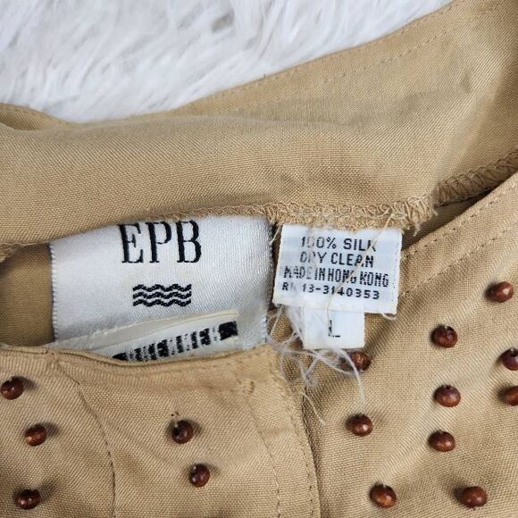 Vintage Tan Button Up Blouse Women's Large 100% Silk EPB Easy - Picture 5 of 7